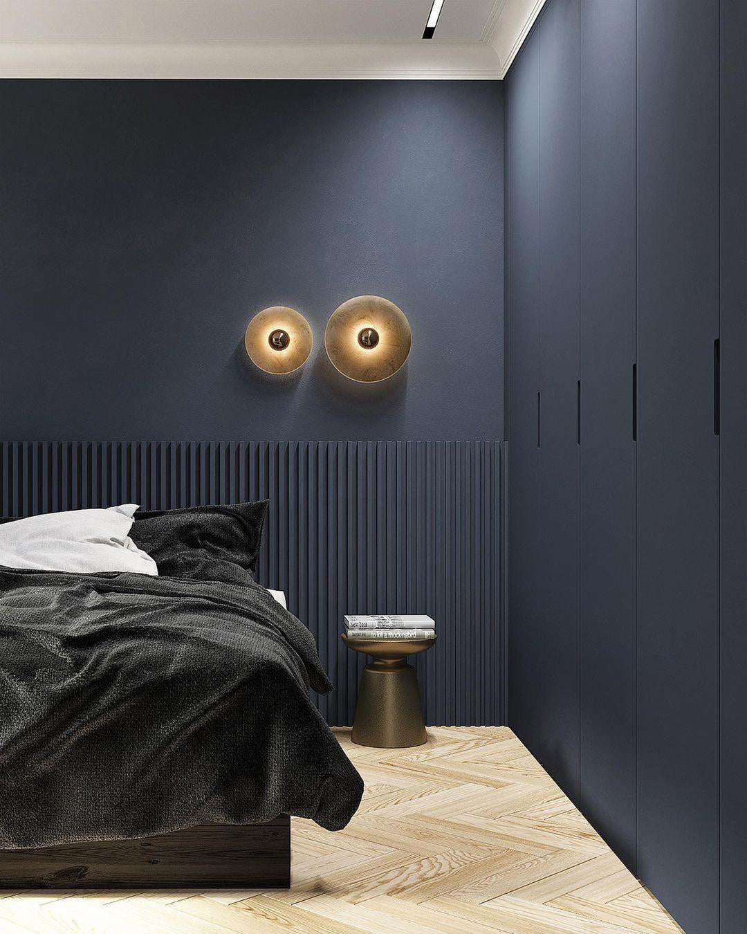 Round Wall Lamp Alabaster Fluted Brass - Letslighting