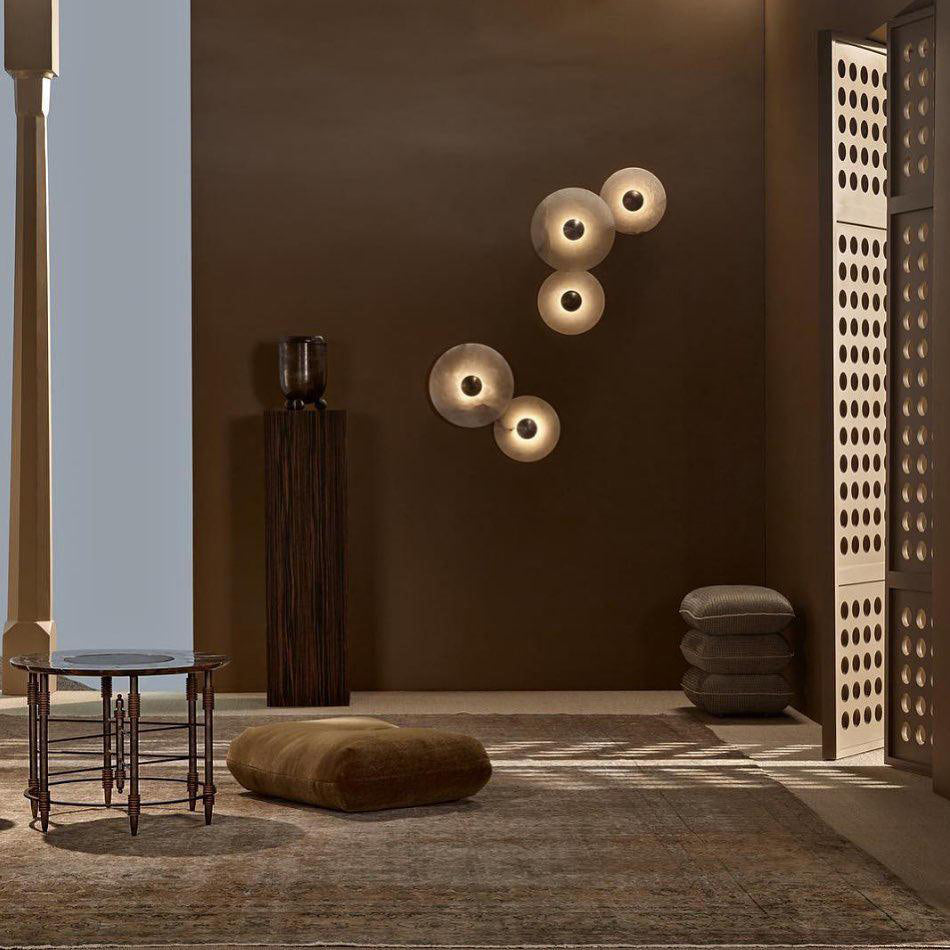 Round Wall Lamp Alabaster Fluted Brass - Letslighting