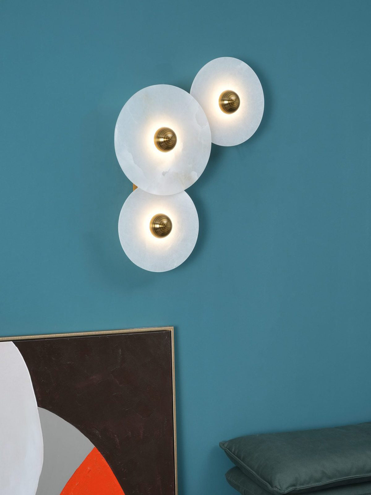 Round Wall Lamp Alabaster Fluted Brass - Letslighting