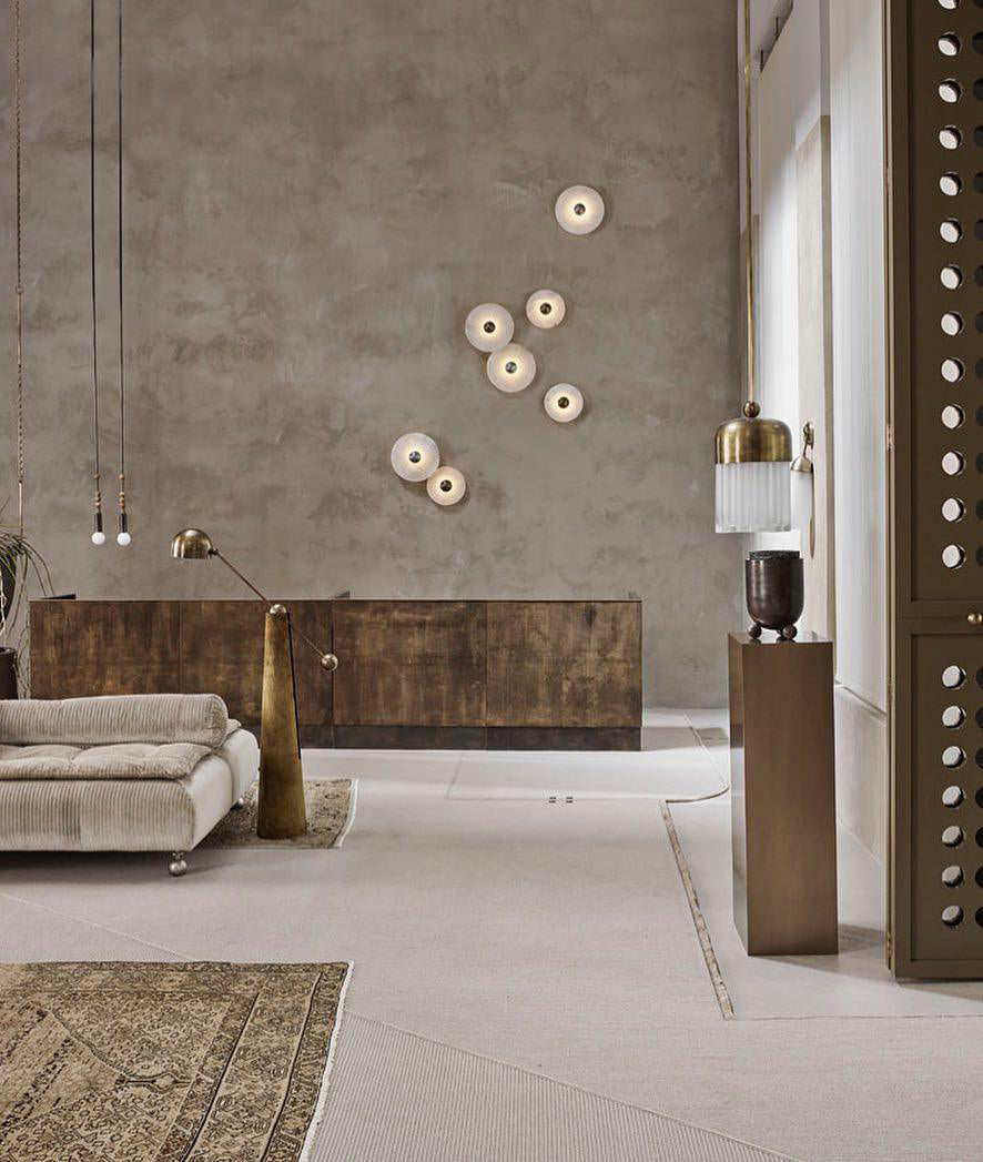 Round Wall Lamp Alabaster Fluted Brass - Letslighting