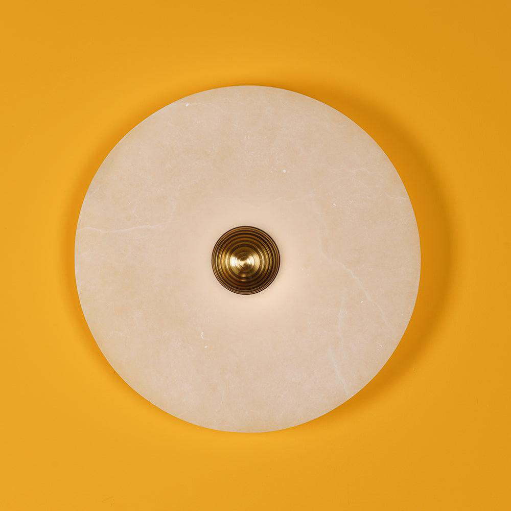 Round Wall Lamp Alabaster Fluted Brass - Letslighting