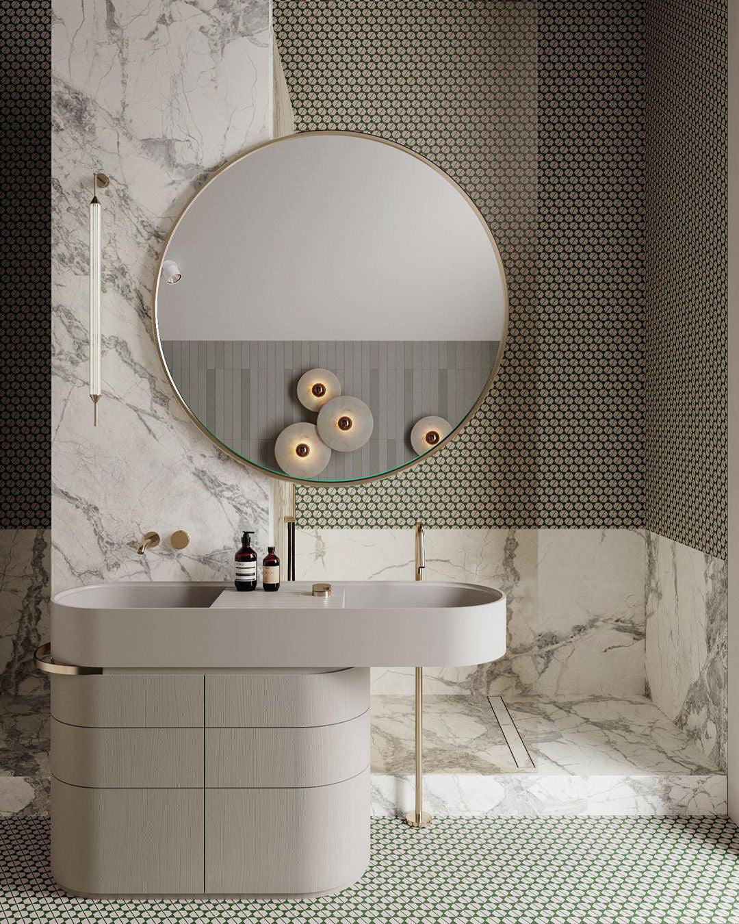 Round Wall Lamp Alabaster Fluted Brass - Letslighting