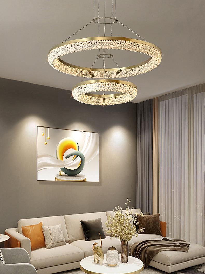 Lustra Chandelier Round Ring Crystal Gold LED - Letslighting