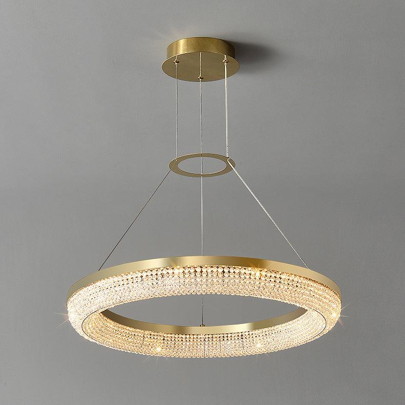 Lustra Chandelier Round Ring Crystal Gold LED - Letslighting