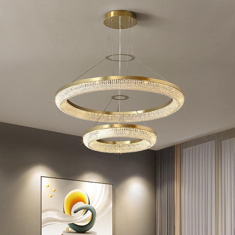 Lustra Chandelier Round Ring Crystal Gold LED - Letslighting