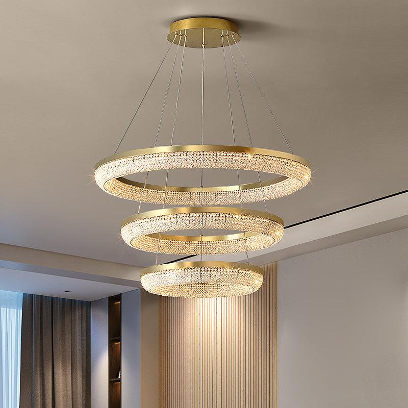 Lustra Chandelier Round Ring Crystal Gold LED - Letslighting