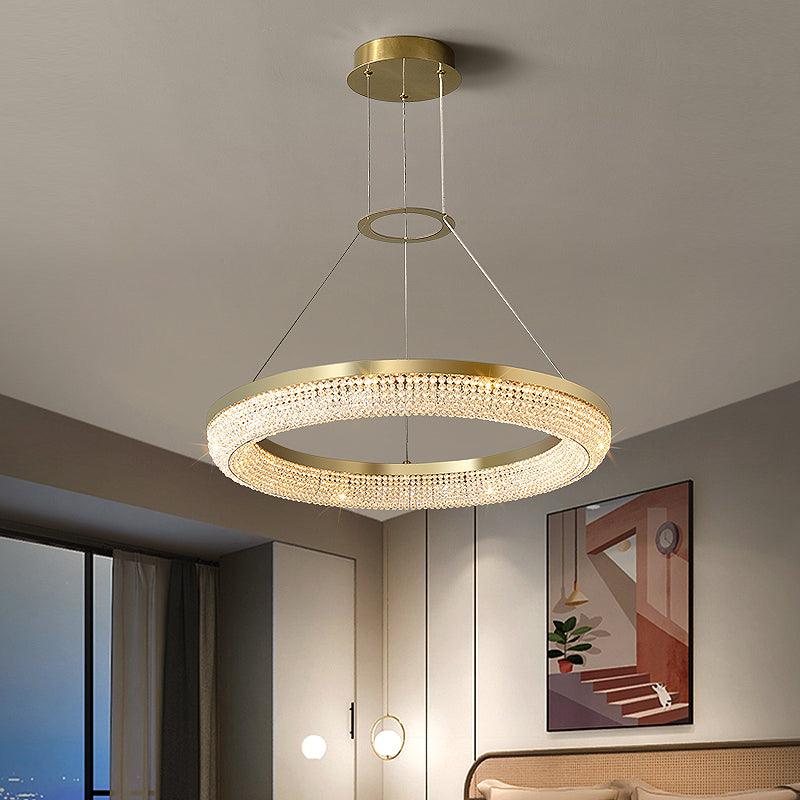 Lustra Chandelier Round Ring Crystal Gold LED - Letslighting