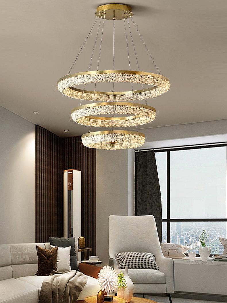 Lustra Chandelier Round Ring Crystal Gold LED - Letslighting