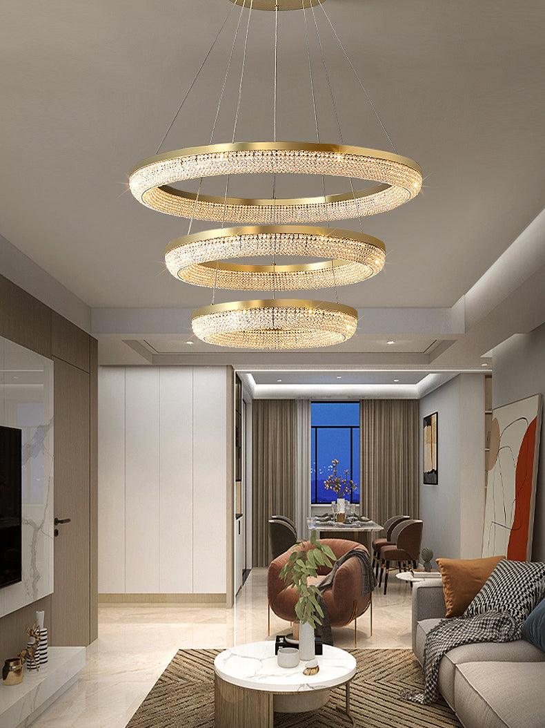 Lustra Chandelier Round Ring Crystal Gold LED - Letslighting