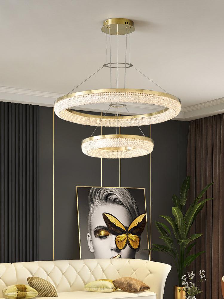 Lustra Chandelier Round Ring Crystal Gold LED - Letslighting