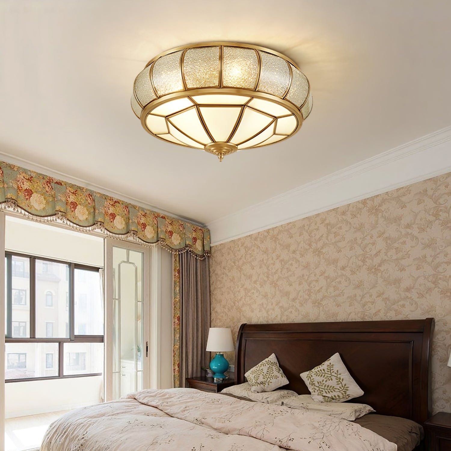 Zothaus Traditional Round Textured Glass Ceiling Light - Letslighting