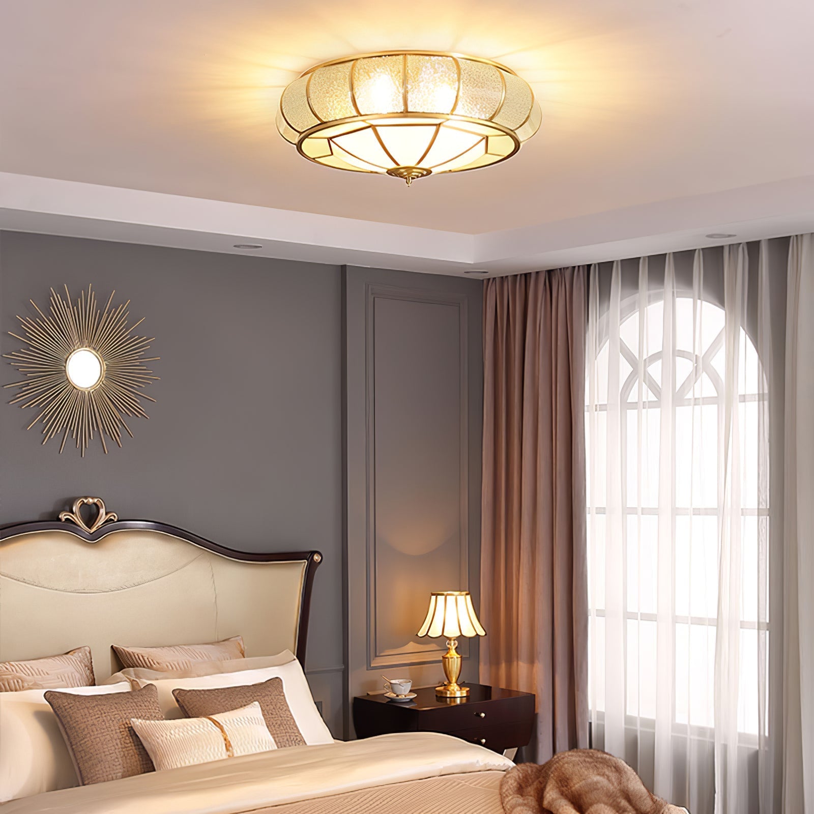 Zothaus Traditional Round Textured Glass Ceiling Light - Letslighting