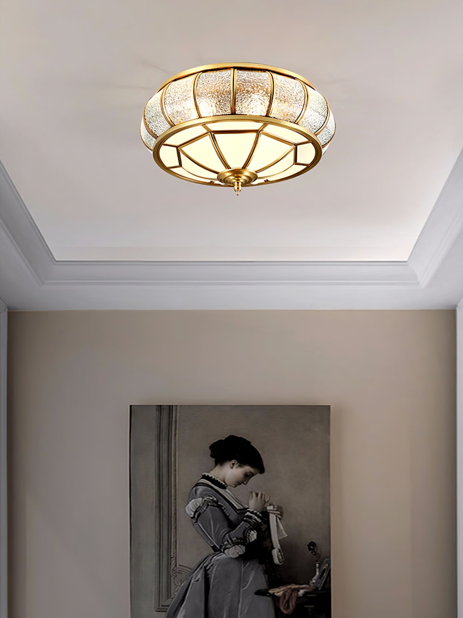 Zothaus Traditional Round Textured Glass Ceiling Light - Letslighting