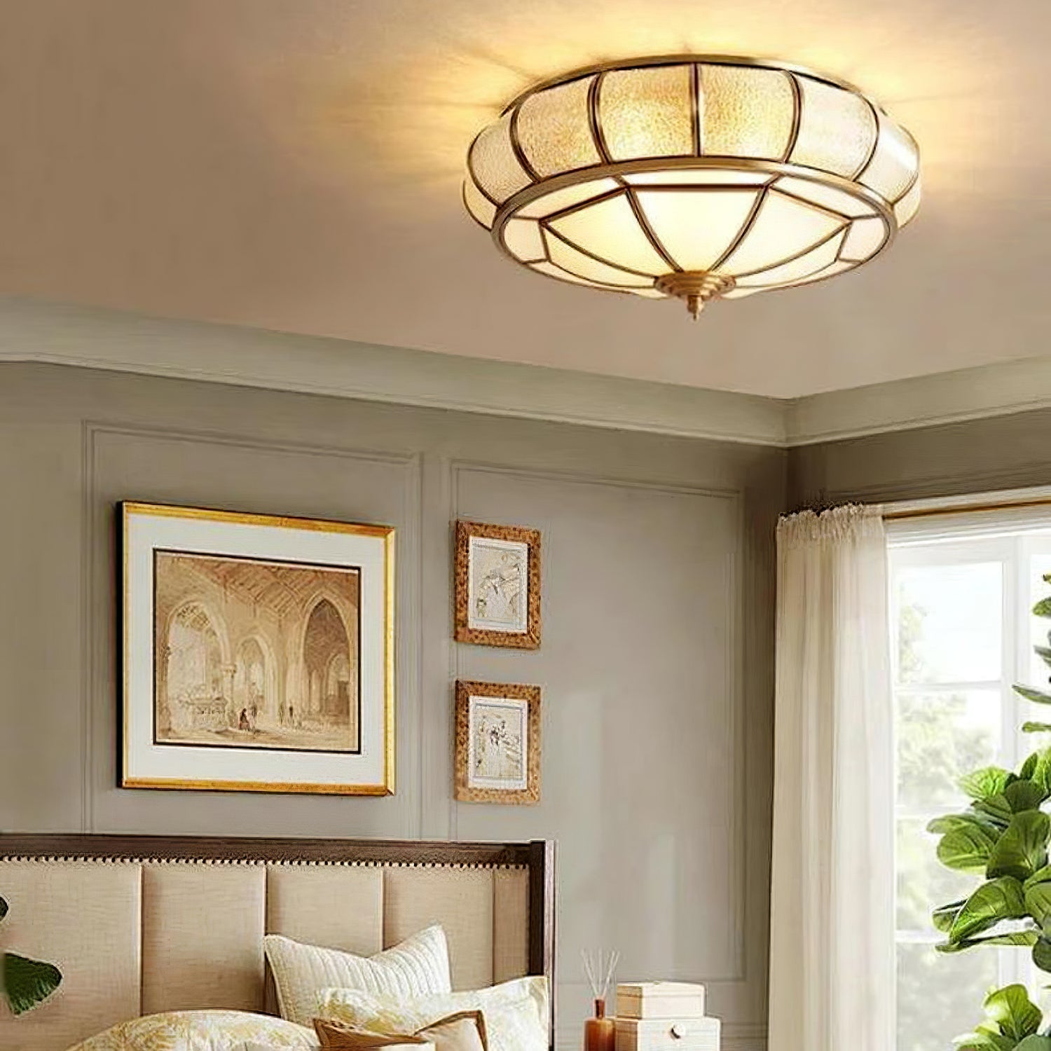 Zothaus Traditional Round Textured Glass Ceiling Light - Letslighting