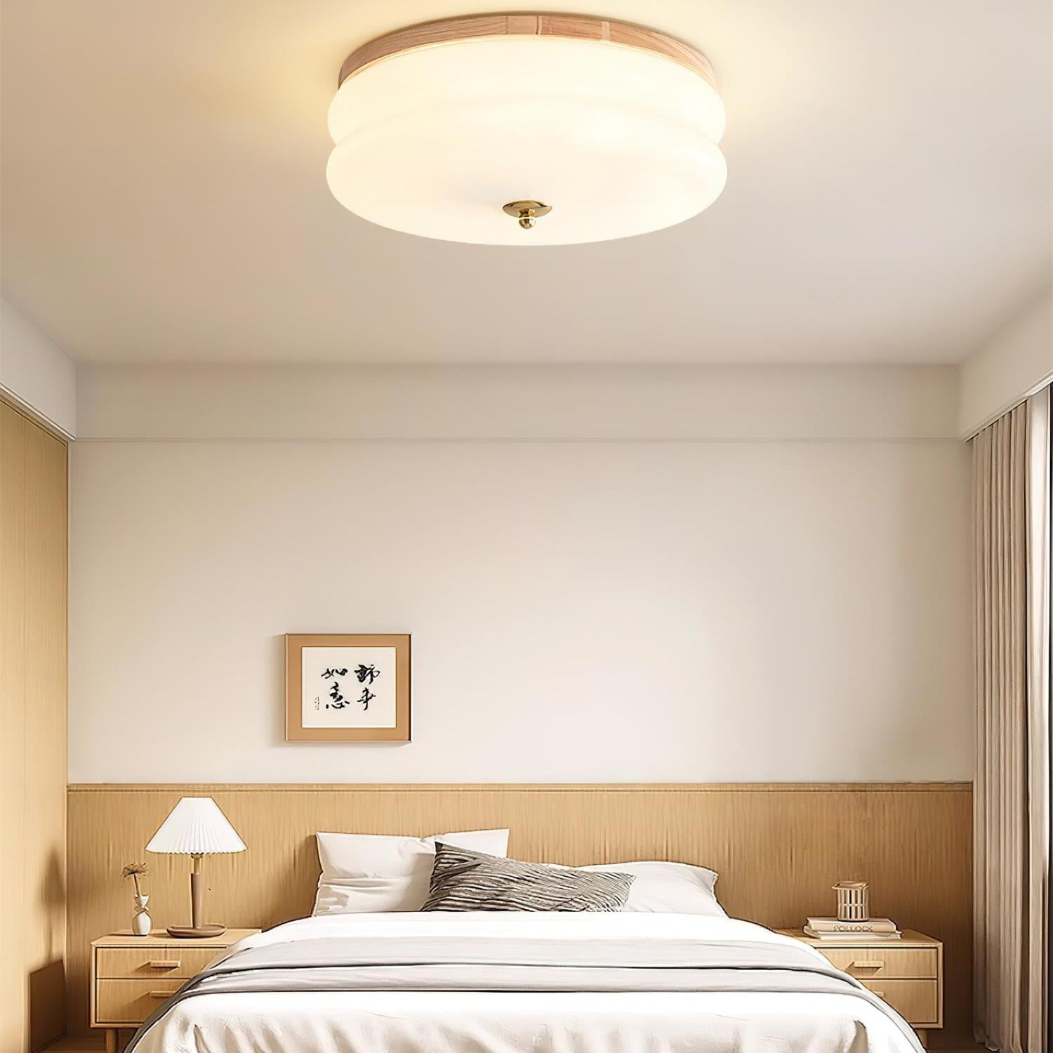 Ceiling Light Double-Layer Glass Disc Walnut Wood Minimalist - Letslighting