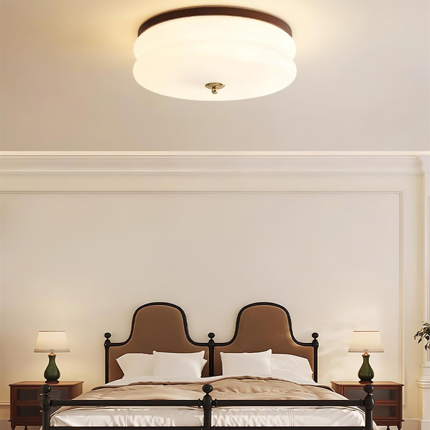 Ceiling Light Double-Layer Glass Disc Walnut Wood Minimalist - Letslighting