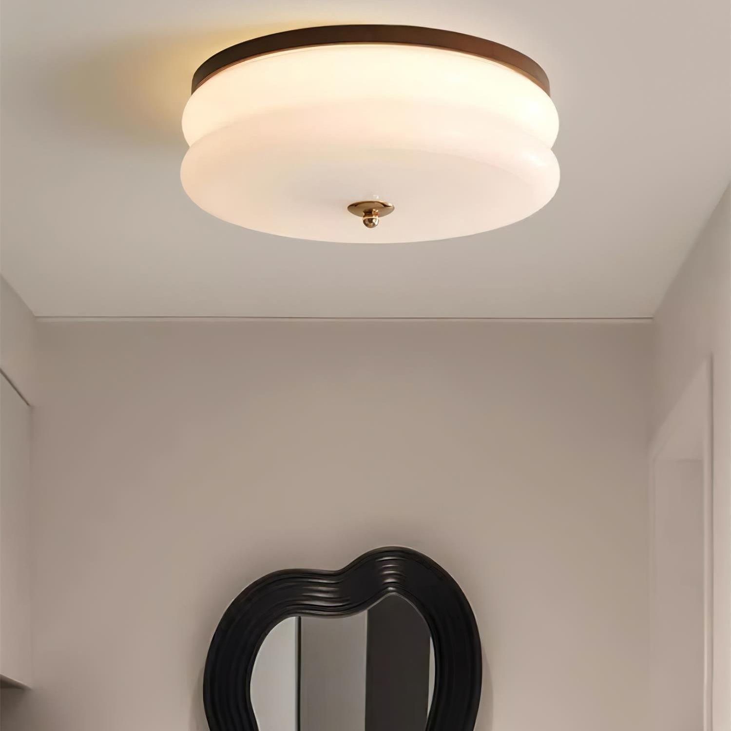 Ceiling Light Double-Layer Glass Disc Walnut Wood Minimalist - Letslighting