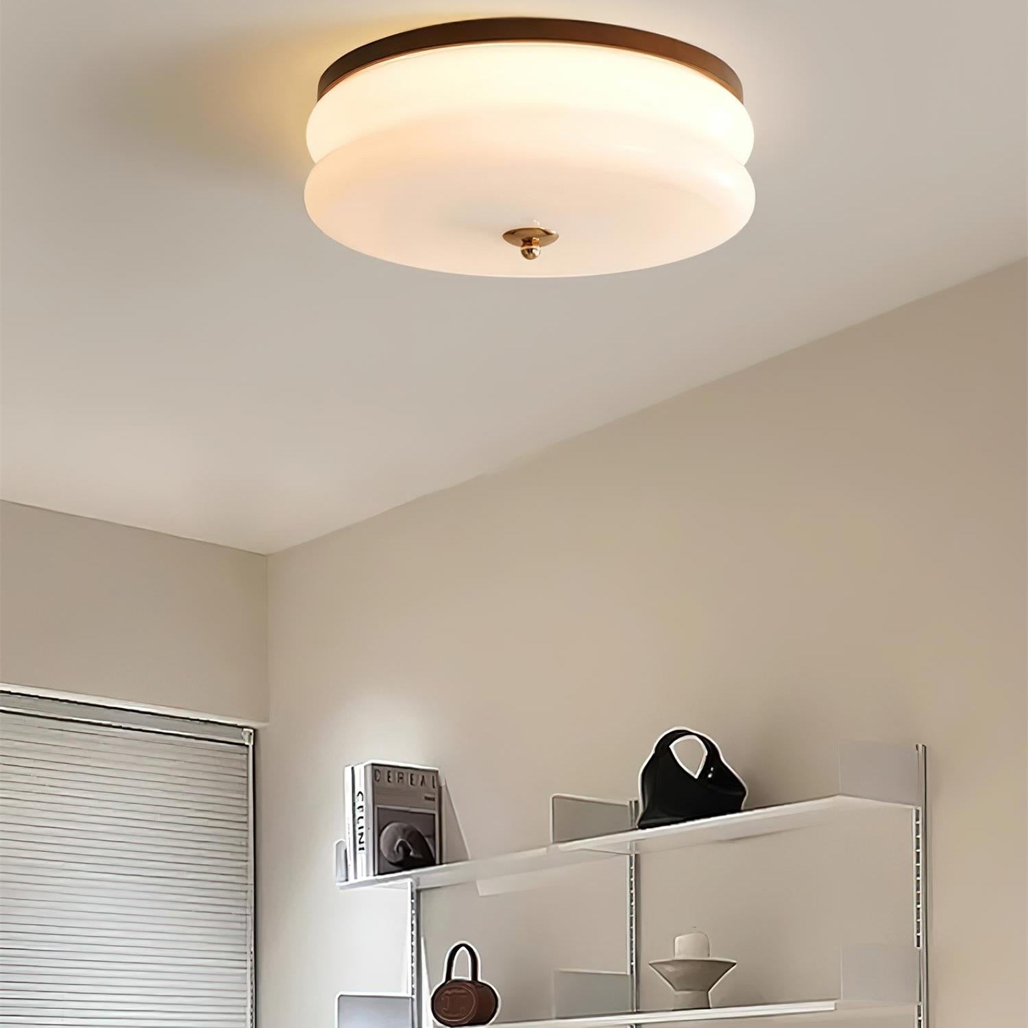 Ceiling Light Double-Layer Glass Disc Walnut Wood Minimalist - Letslighting
