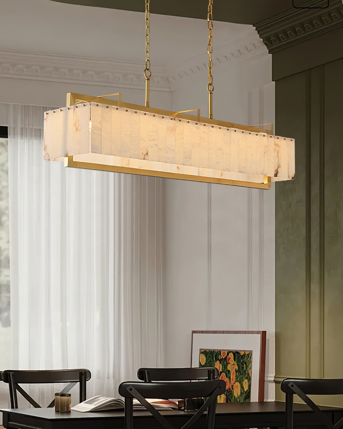 Ruben Chandelier Alabaster Rectangular Luxe - Letslighting