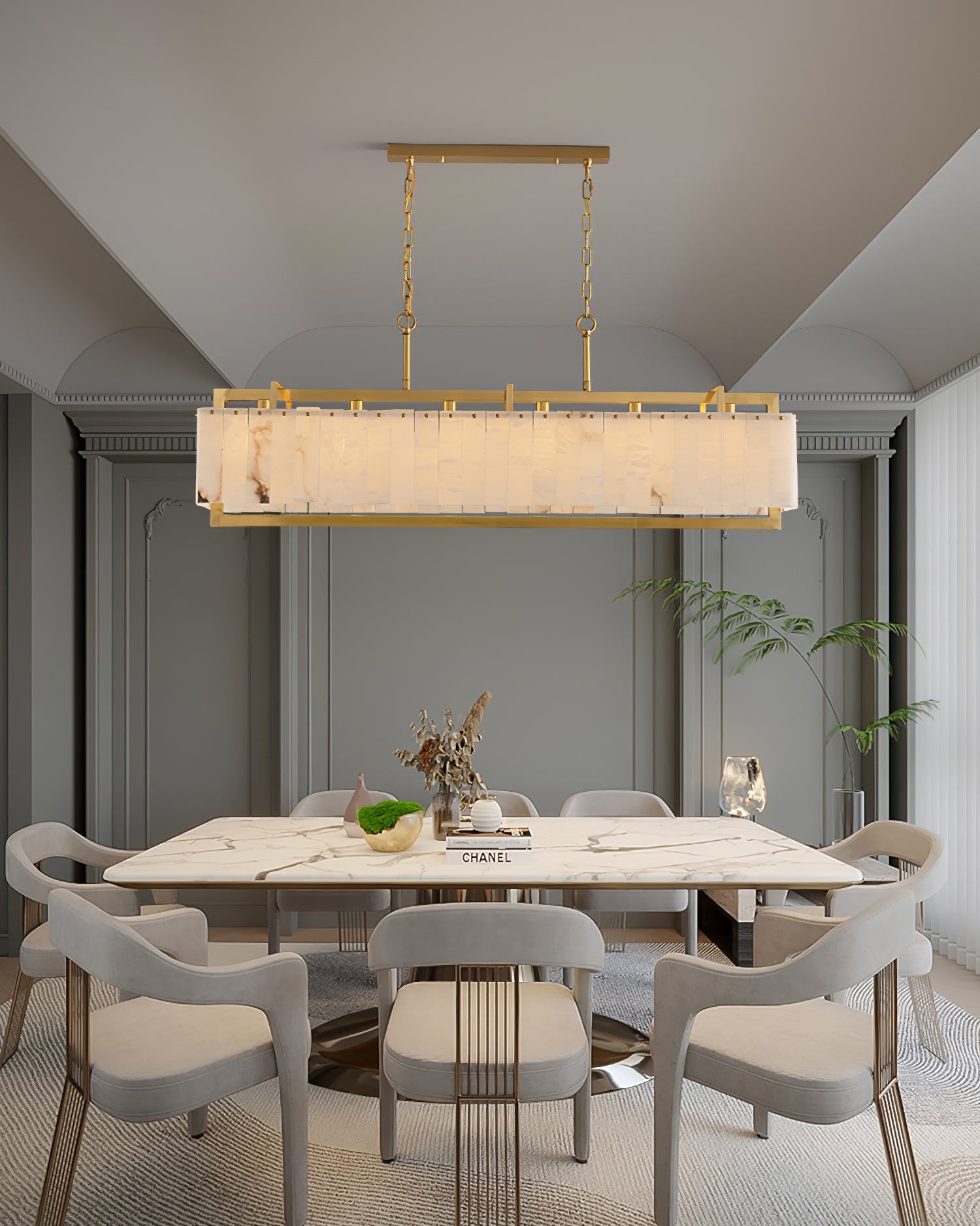 Ruben Chandelier Alabaster Rectangular Luxe - Letslighting
