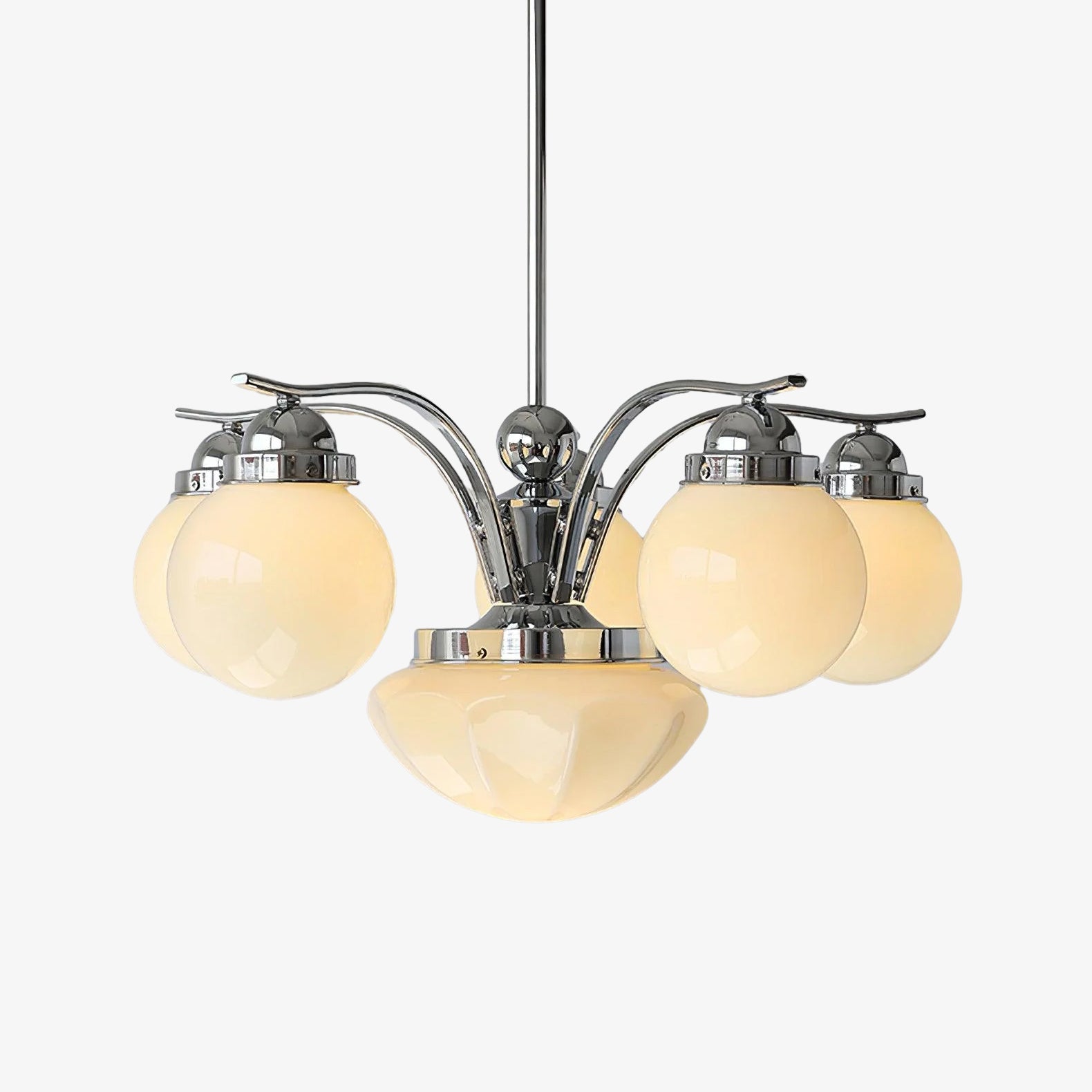 Lustra Chandelier Retro Chic Globe White Glass - Letslighting