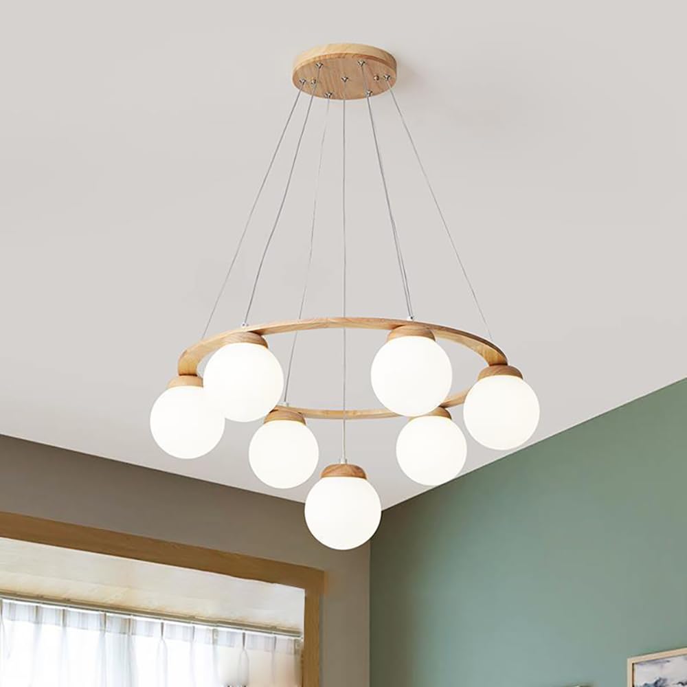Valentina Pendant Light Wood Glass White Island Living Room/Bedroom - Letslighting