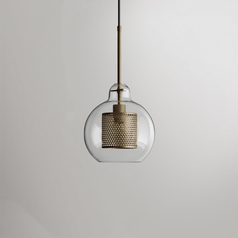 Arisha Contemporary Golden Pendant Light, Metal/Glass, Globe/Cylindric