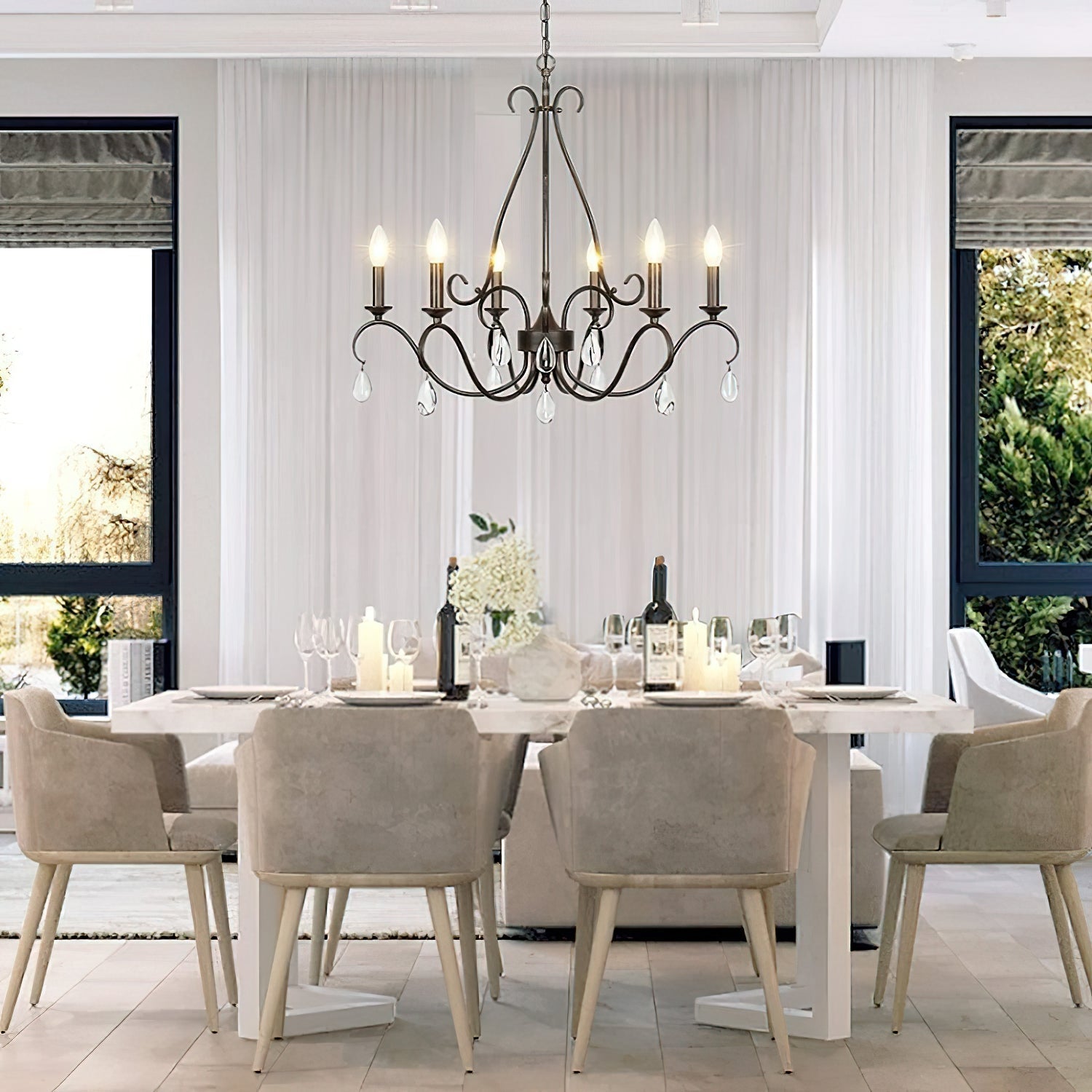 Uzorus Vintage Industrial Crystal Chandelier - Letslighting