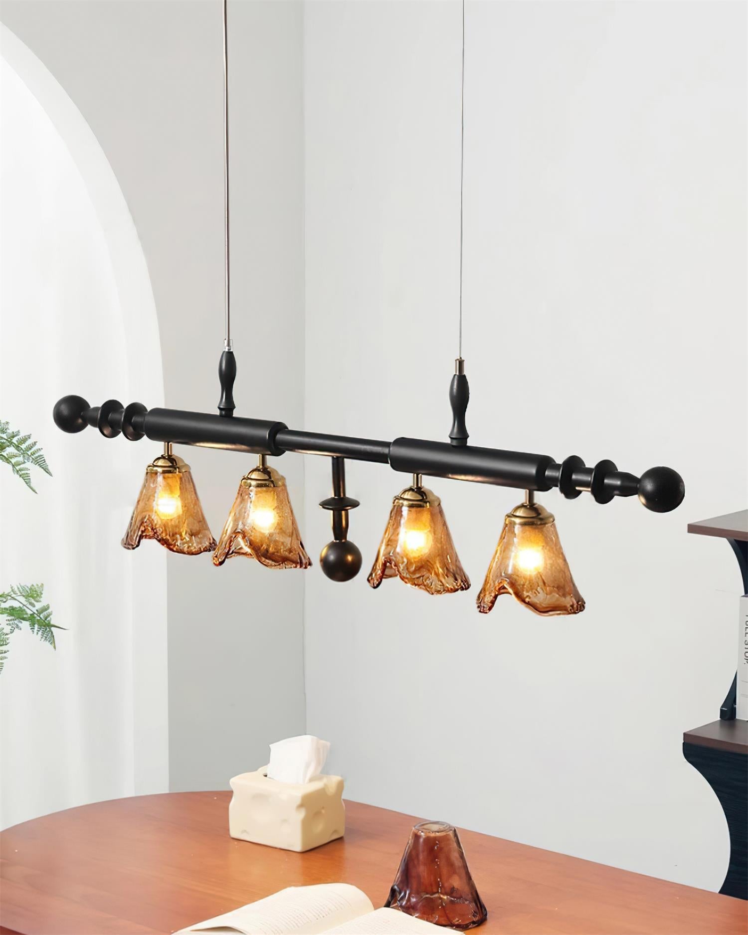 Savoy Chandelier Glass Textured Shades Black Frame - Letslighting