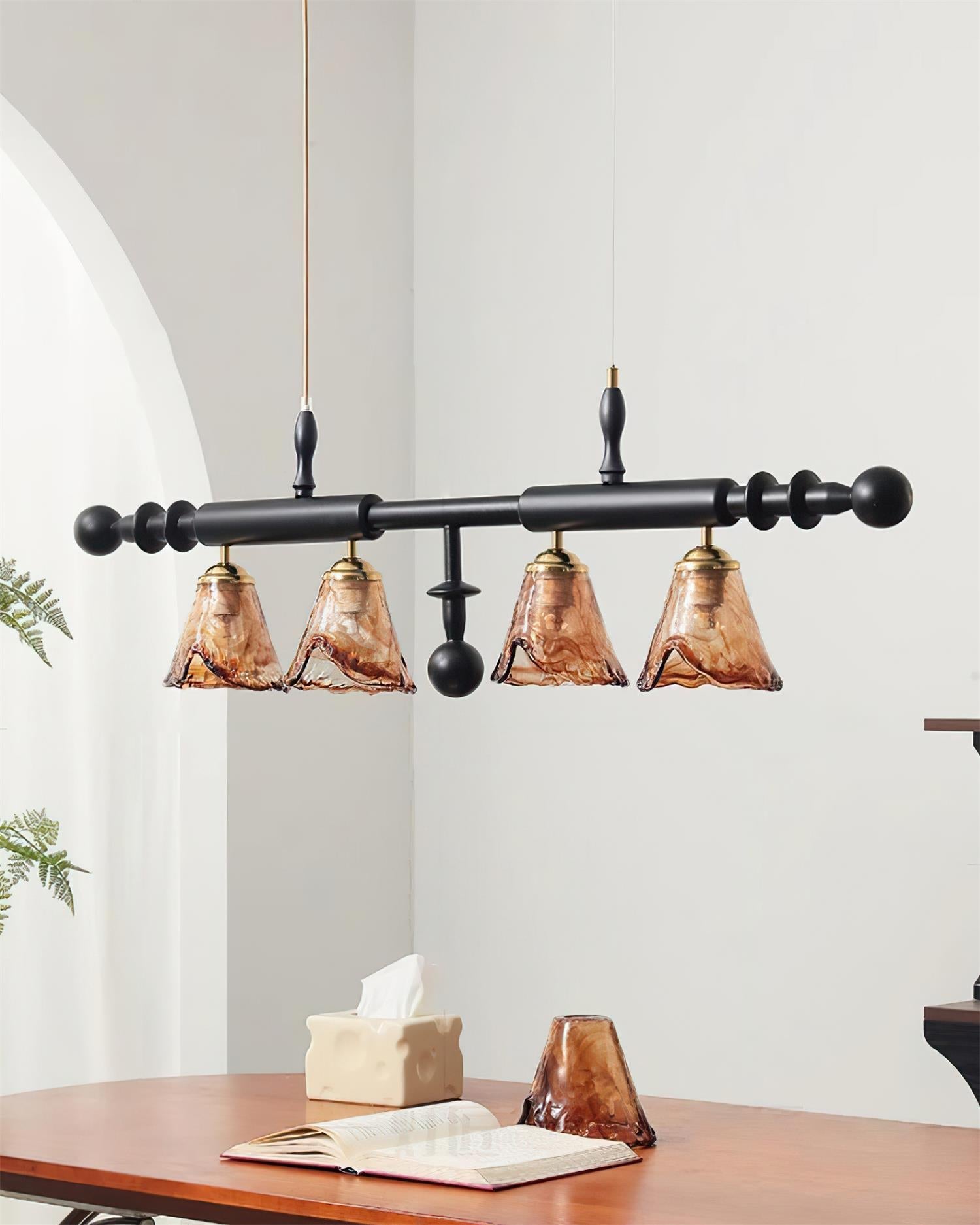 Savoy Chandelier Glass Textured Shades Black Frame - Letslighting