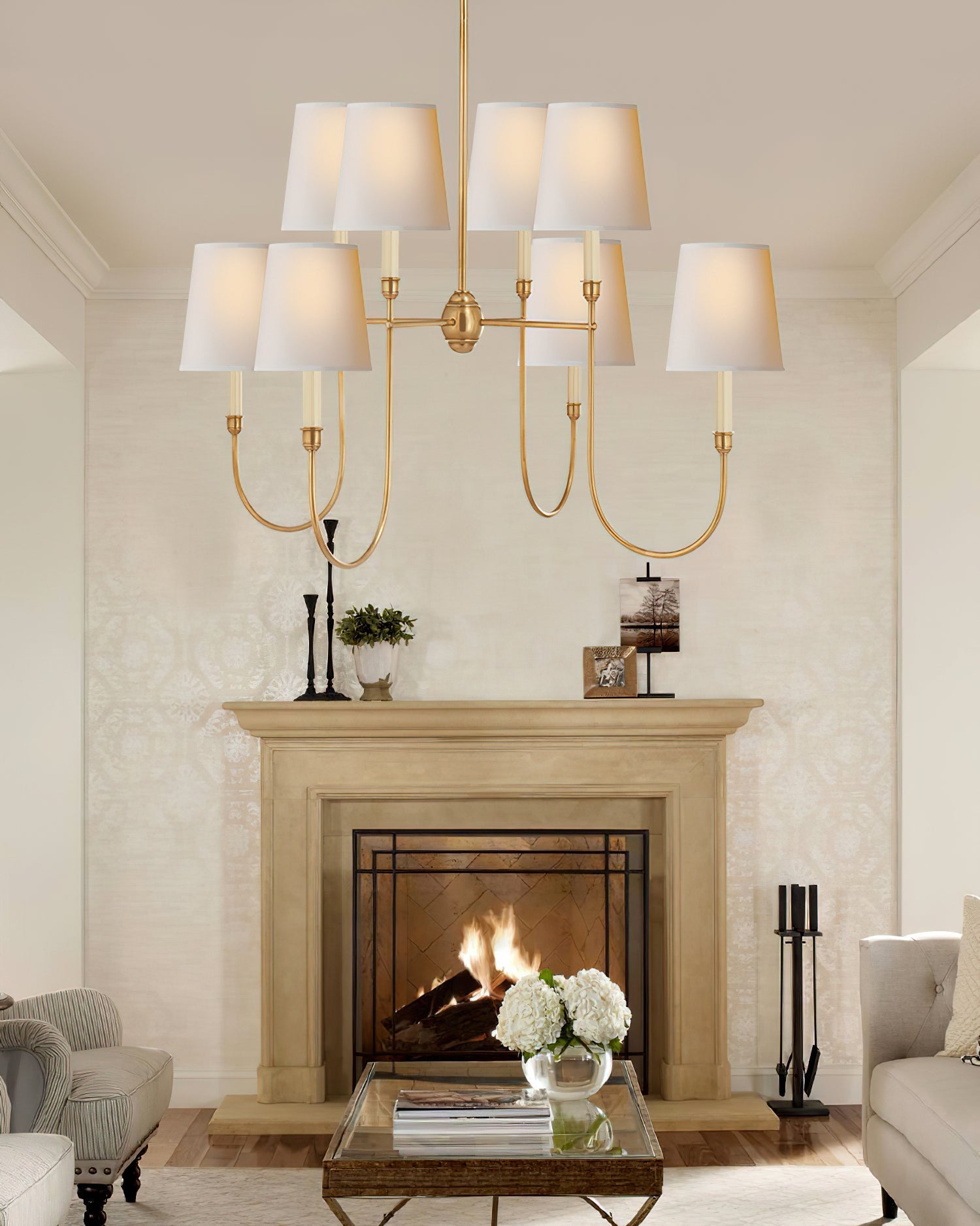 Lustra Chandelier Vendome Brass White Shade - Letslighting