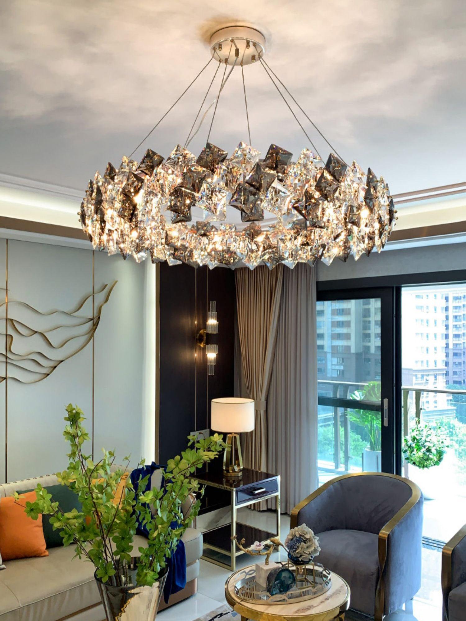 Lustra Chandelier Scale Crystal Round with Gold LED - Letslighting
