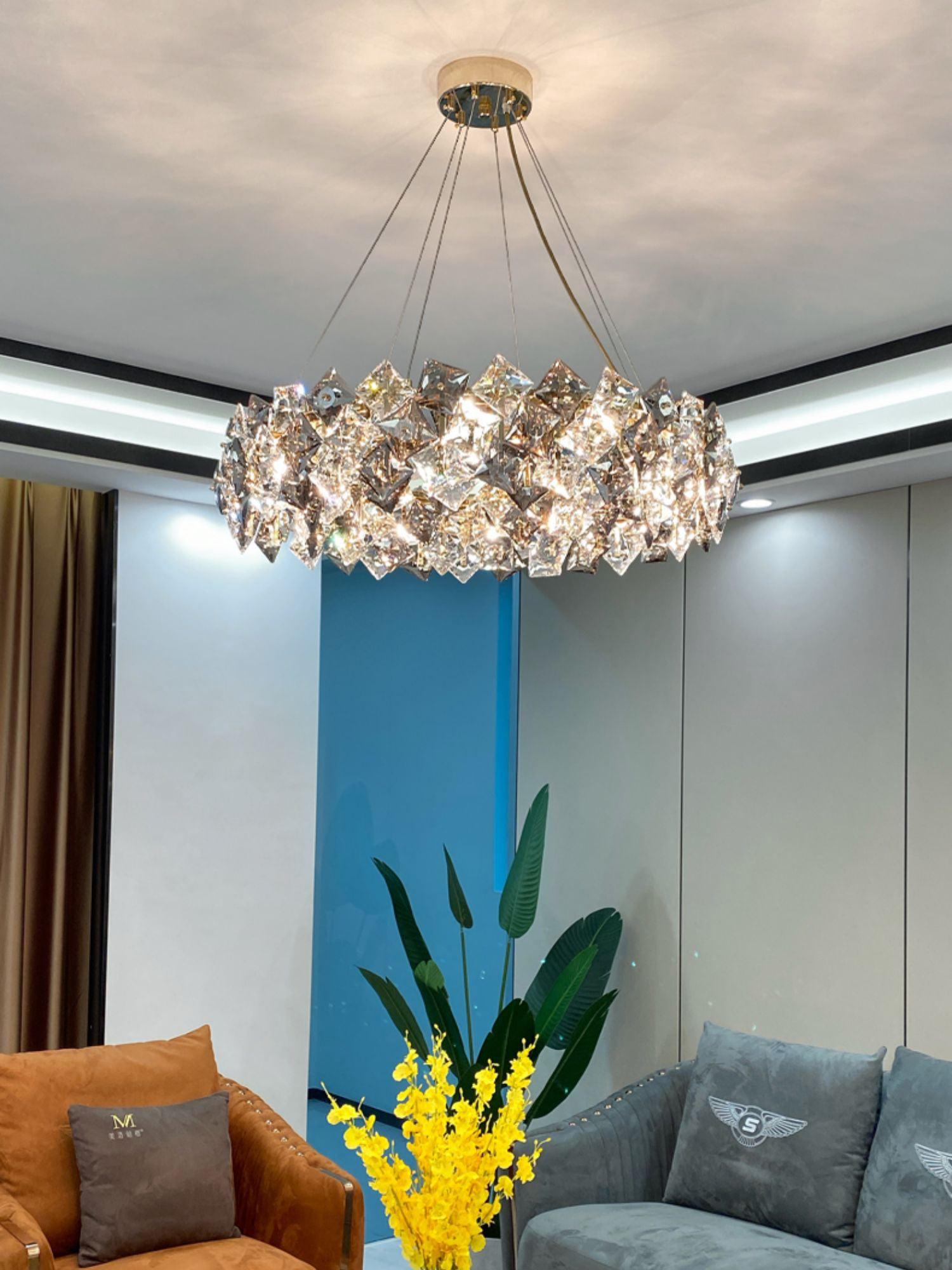 Lustra Chandelier Scale Crystal Round with Gold LED - Letslighting