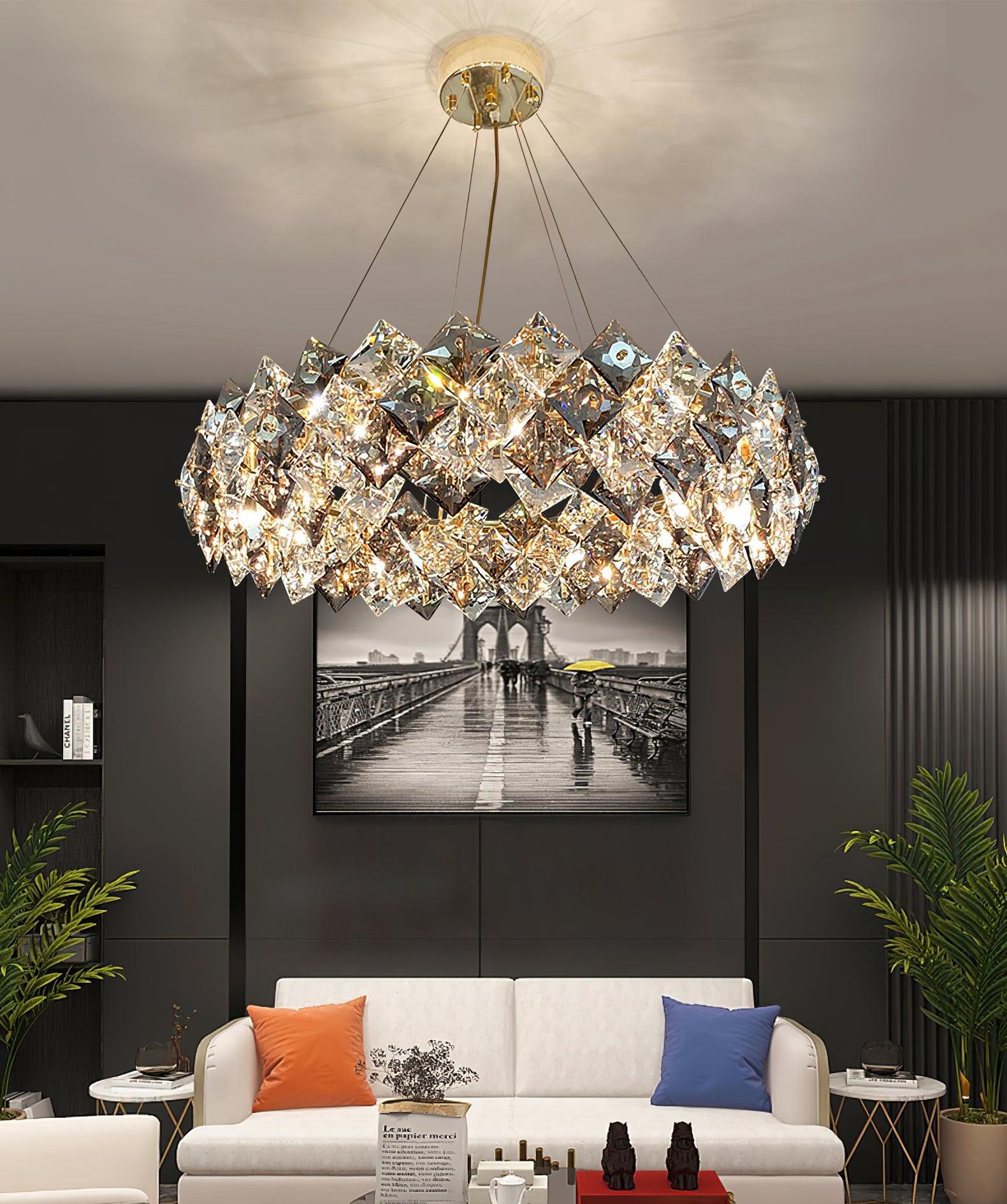 Lustra Chandelier Scale Crystal Round with Gold LED - Letslighting