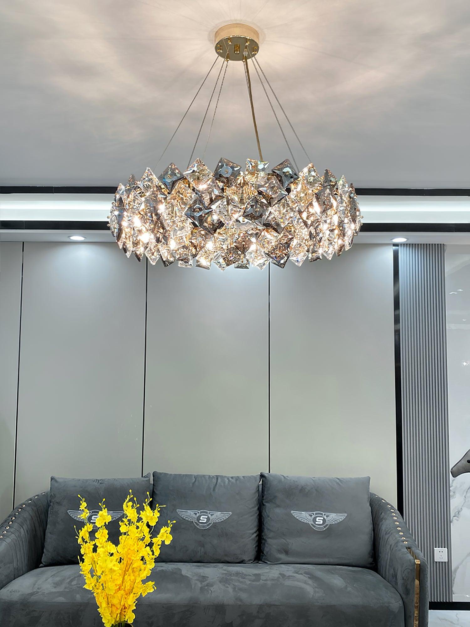 Lustra Chandelier Scale Crystal Round with Gold LED - Letslighting