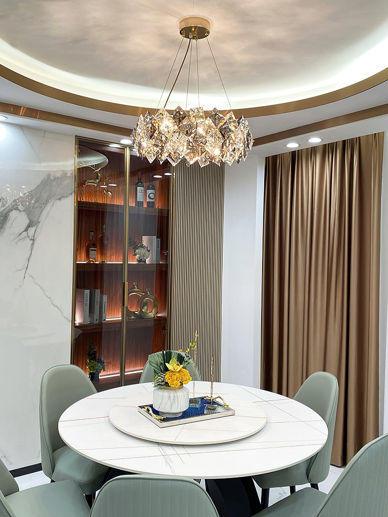 Lustra Chandelier Scale Crystal Round with Gold LED - Letslighting