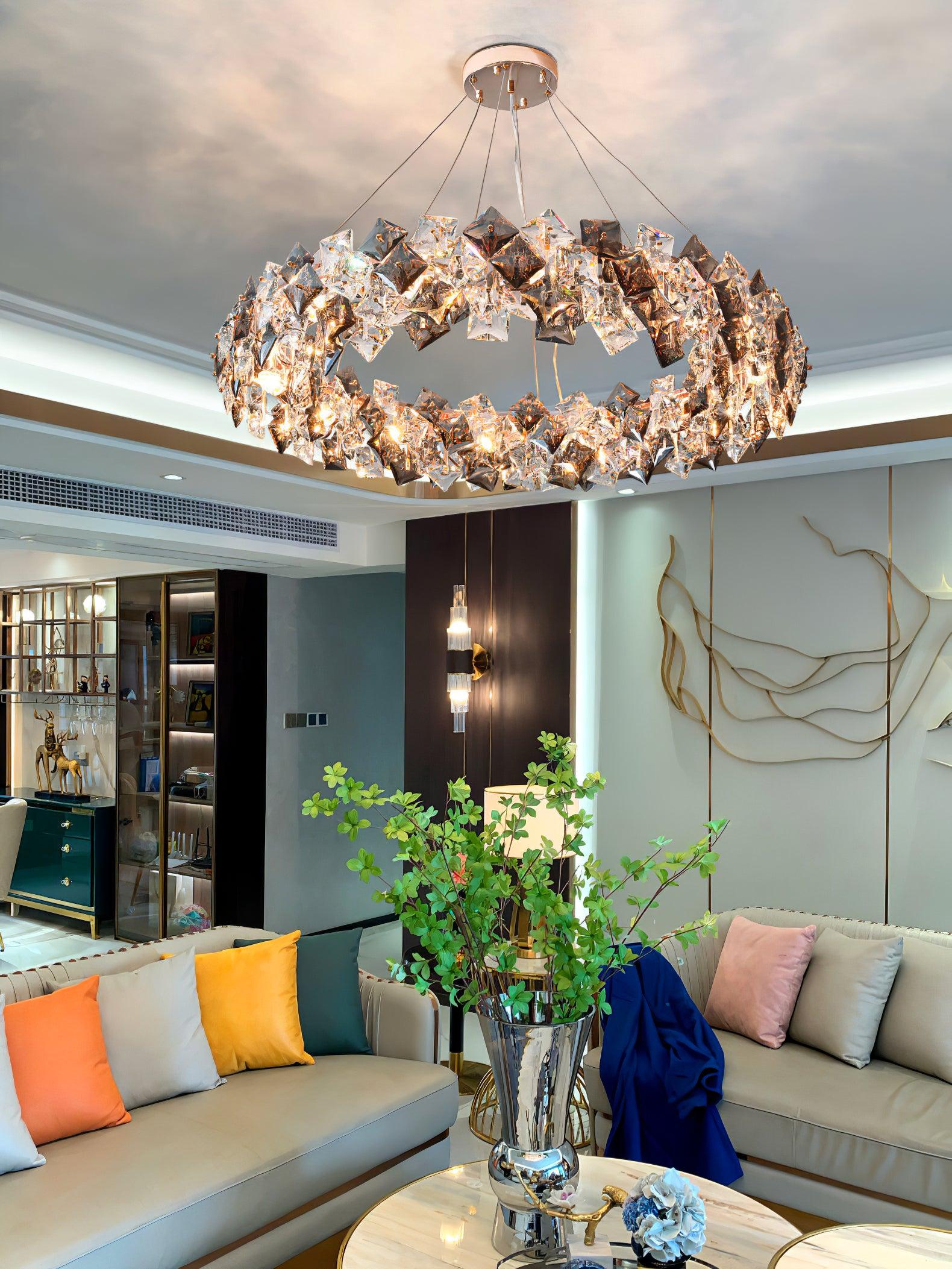 Lustra Chandelier Scale Crystal Round with Gold LED - Letslighting