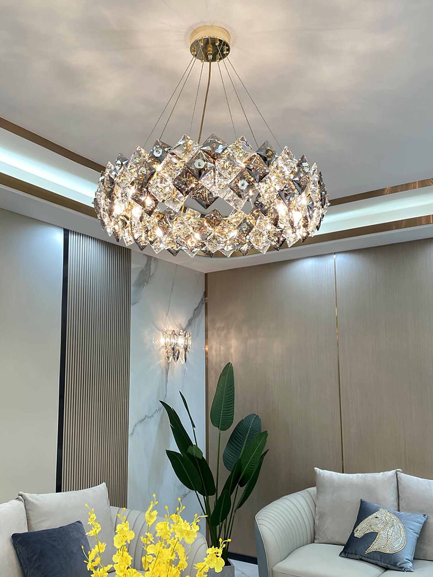 Lustra Chandelier Scale Crystal Round with Gold LED - Letslighting