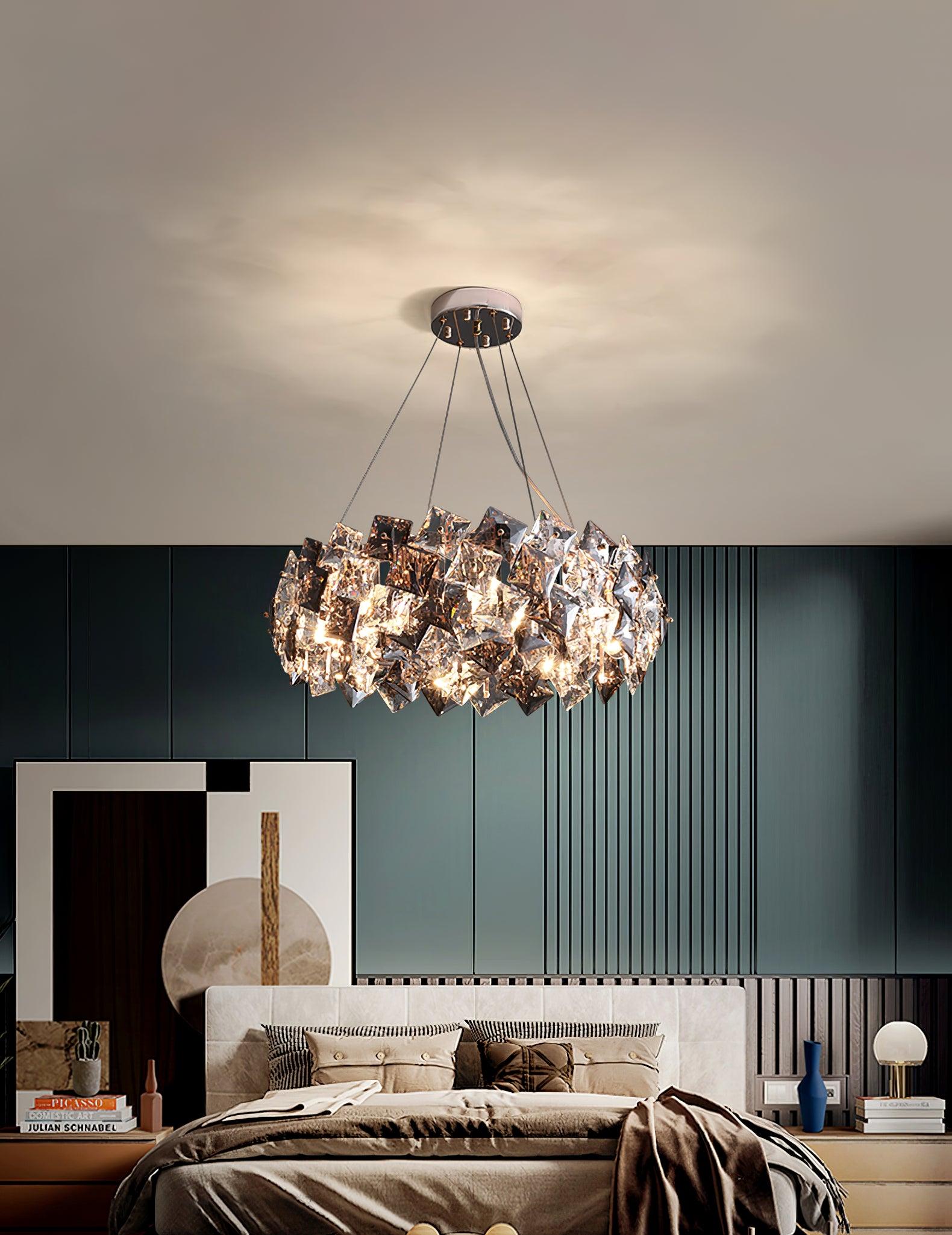 Lustra Chandelier Scale Crystal Round with Gold LED - Letslighting