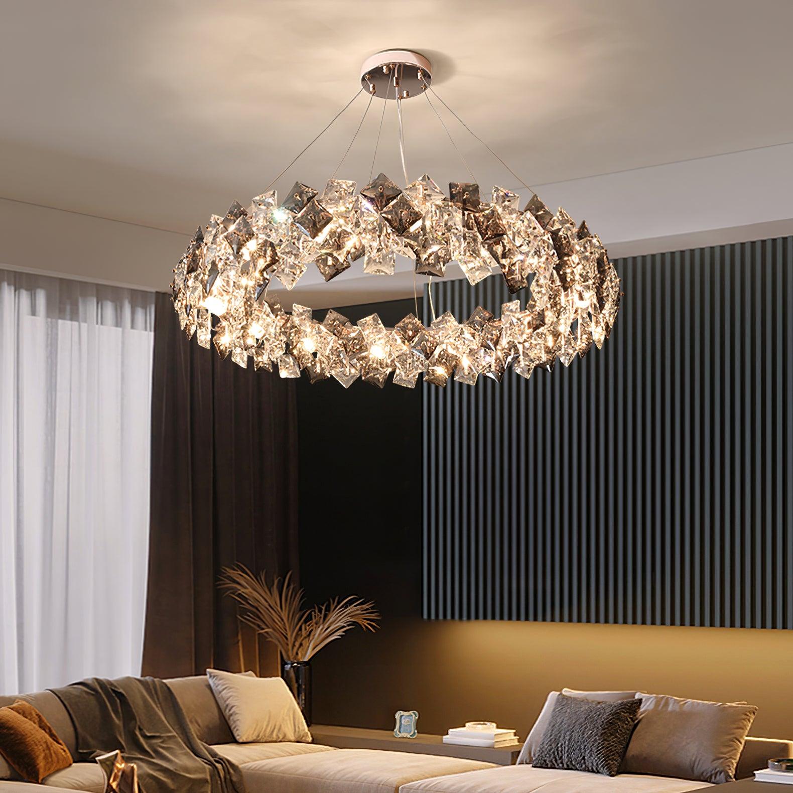 Lustra Chandelier Scale Crystal Round with Gold LED - Letslighting