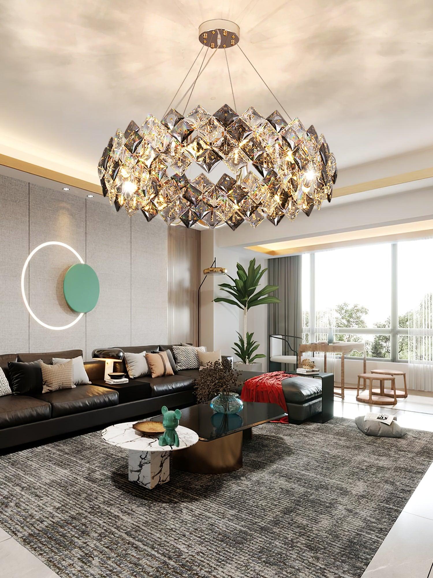 Lustra Chandelier Scale Crystal Round with Gold LED - Letslighting