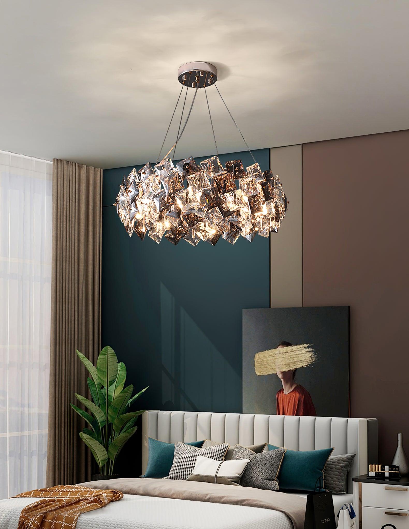 Lustra Chandelier Scale Crystal Round with Gold LED - Letslighting