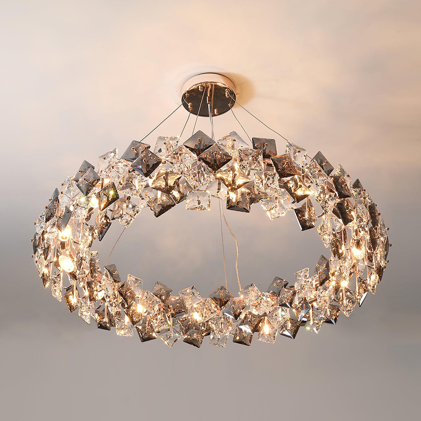 Lustra Chandelier Scale Crystal Round with Gold LED - Letslighting