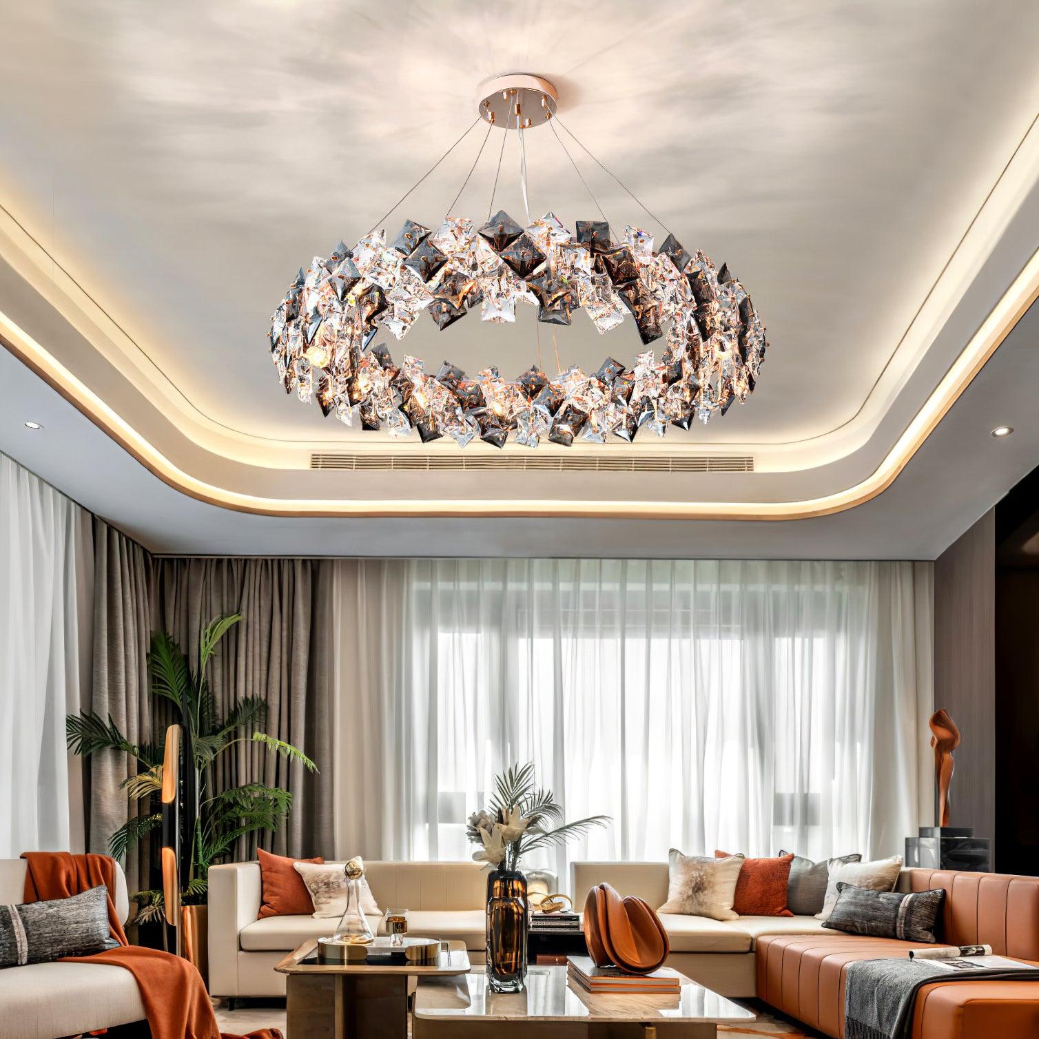 Lustra Chandelier Scale Crystal Round with Gold LED - Letslighting
