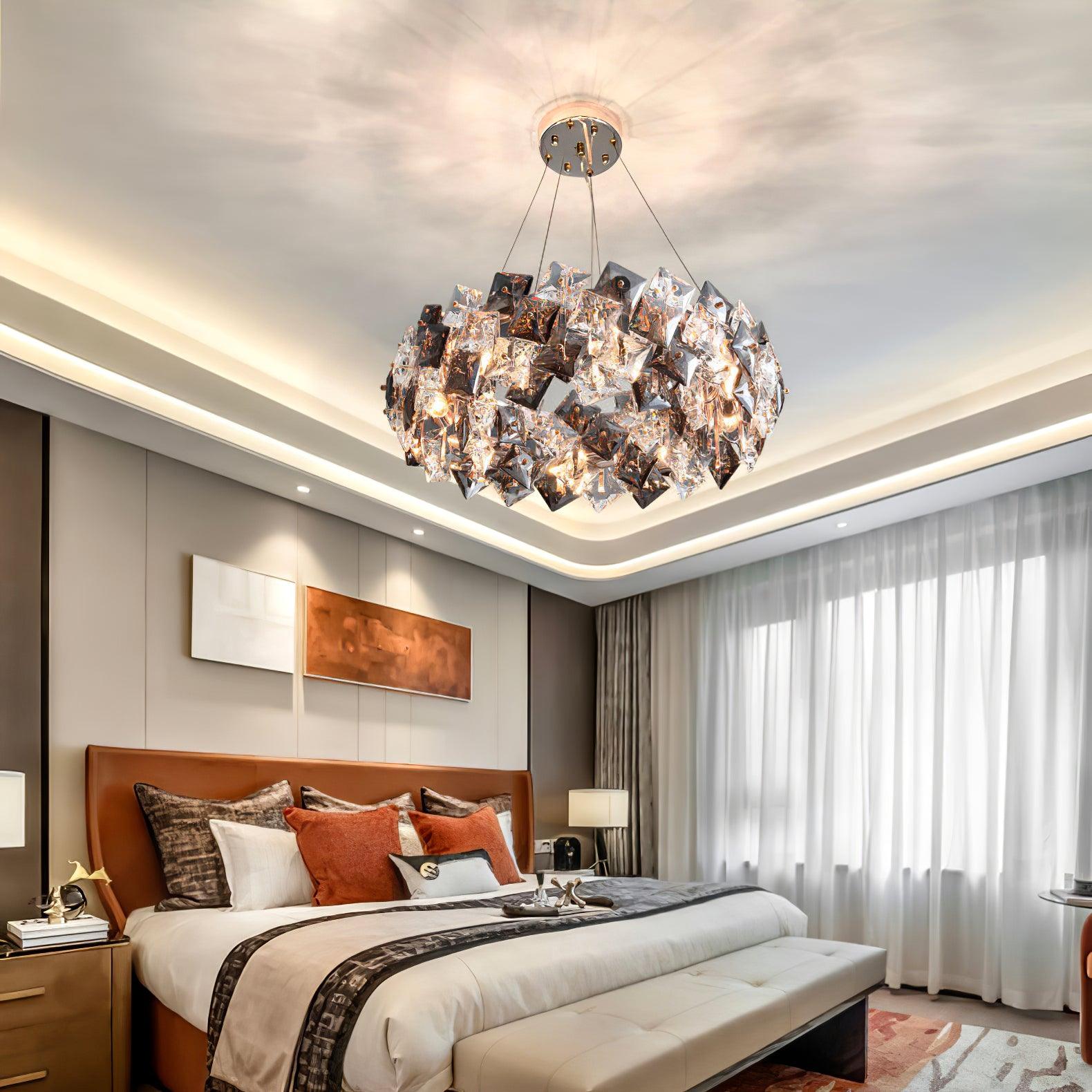 Lustra Chandelier Scale Crystal Round with Gold LED - Letslighting