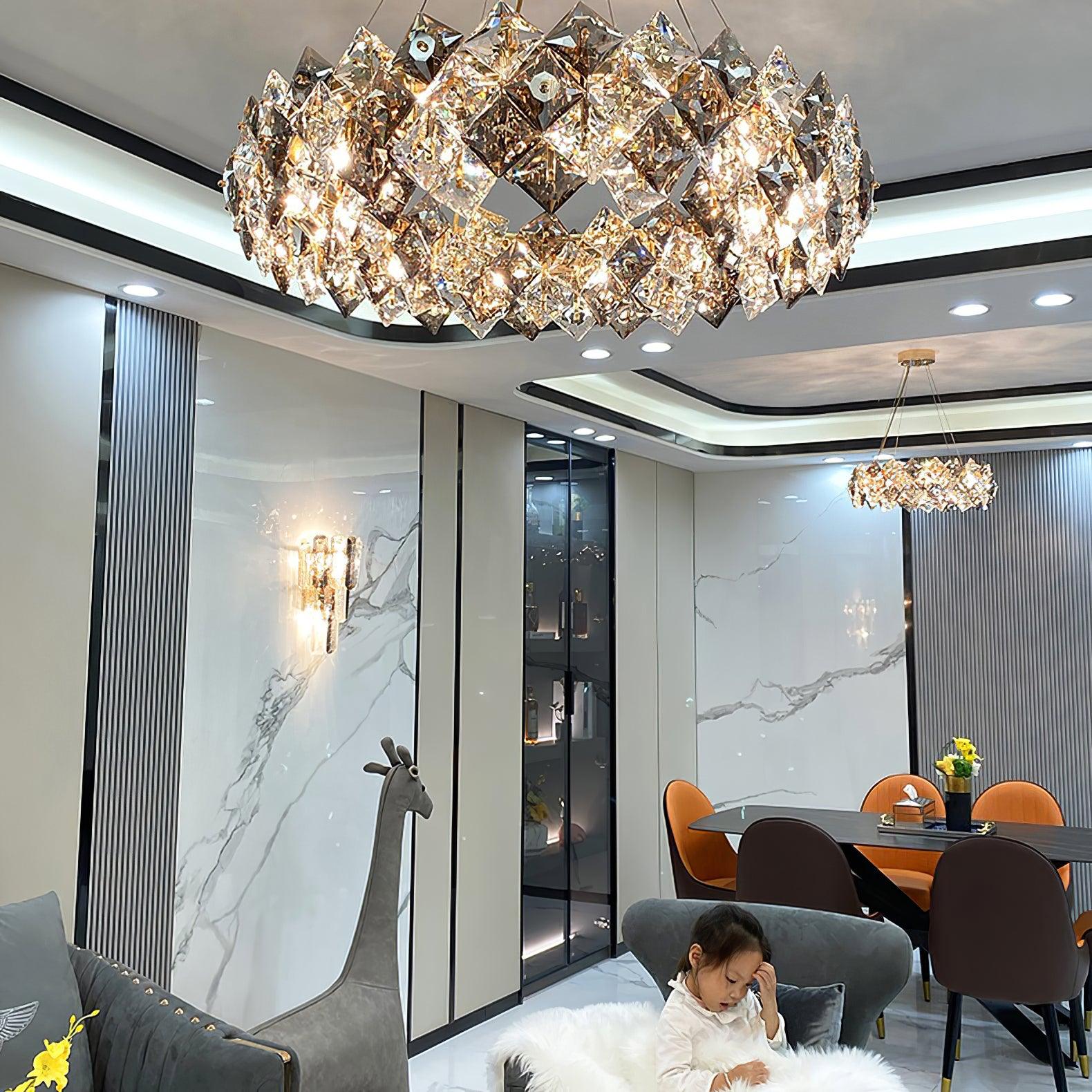 Lustra Chandelier Scale Crystal Round with Gold LED - Letslighting