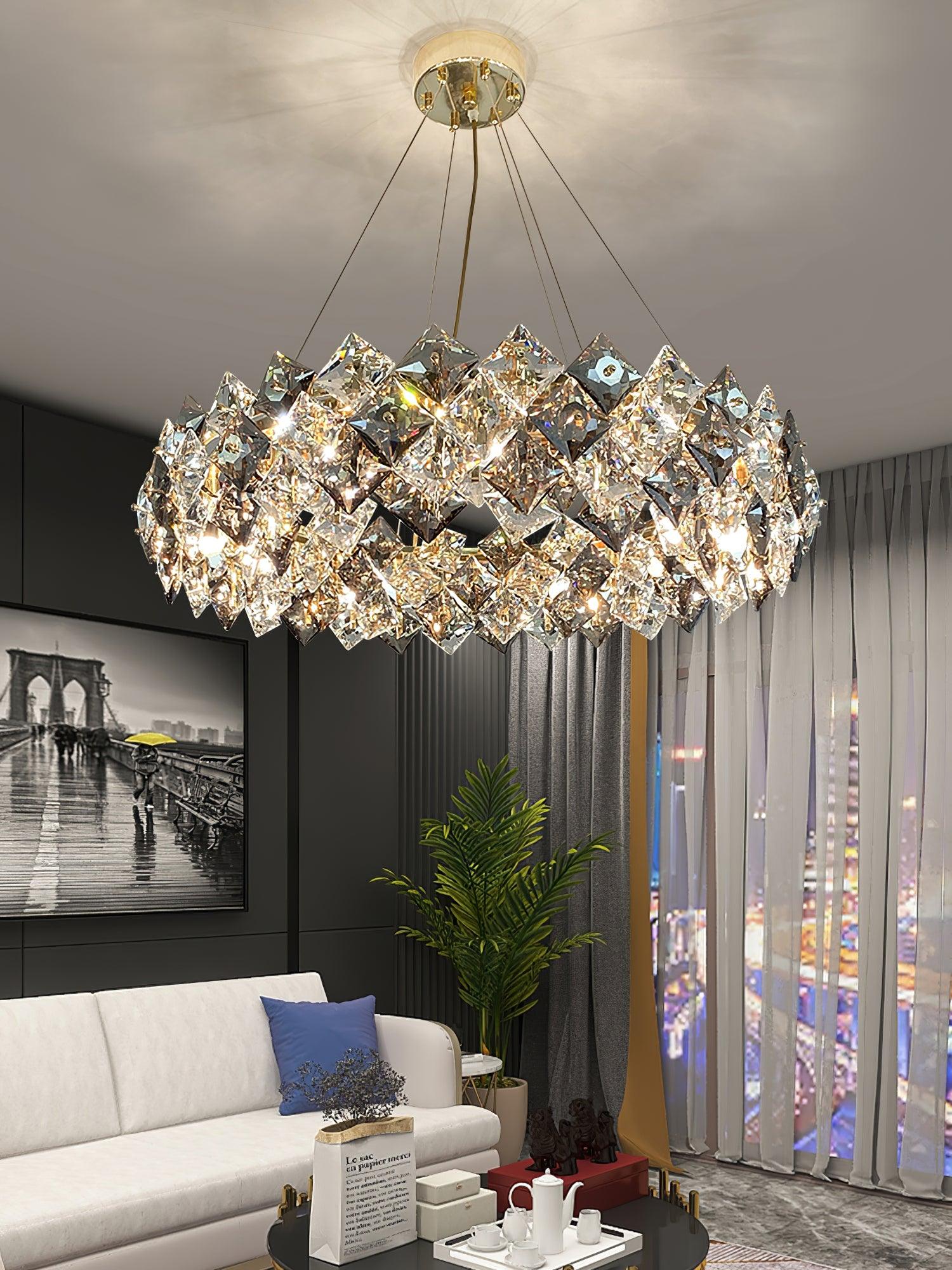 Lustra Chandelier Scale Crystal Round with Gold LED - Letslighting