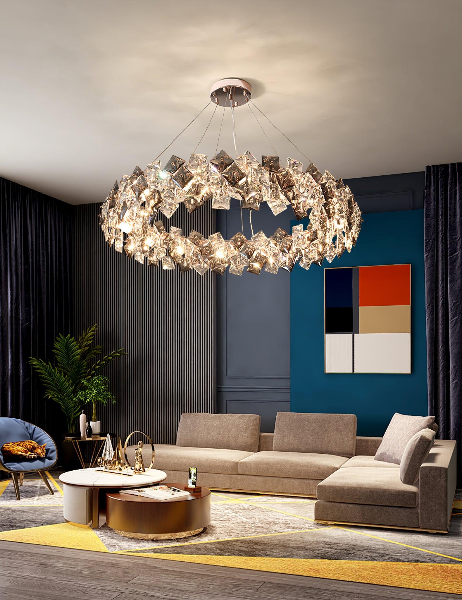 Lustra Chandelier Scale Crystal Round with Gold LED - Letslighting