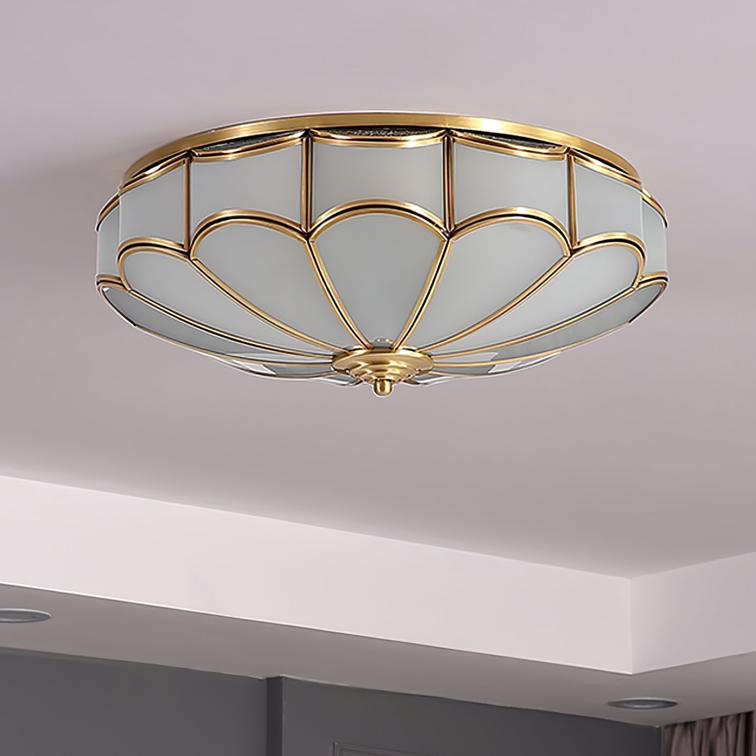 Evmarara Elegance Brass Glass Flush Ceiling Light - Letslighting