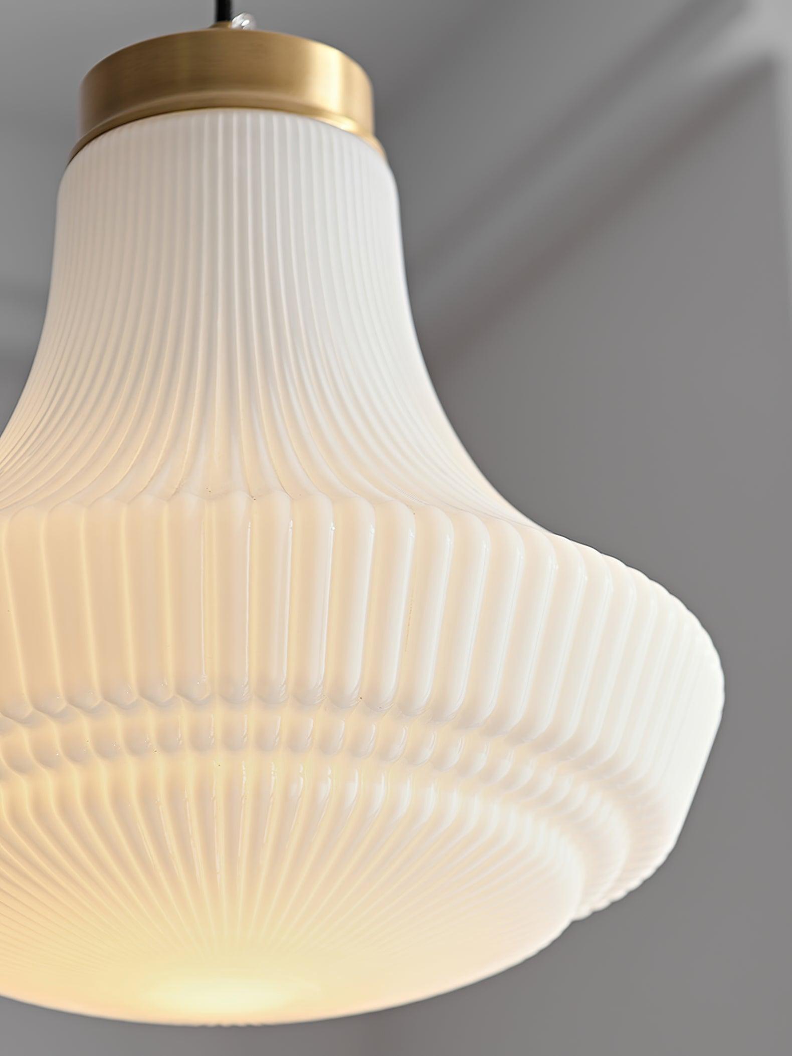 Solara Pendant Lamp Opal Glass Ribbed Bell Brass Vintage - Letslighting